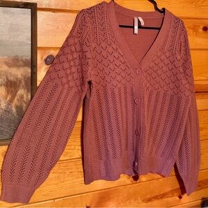 Casual Mauve Knit Cardigan